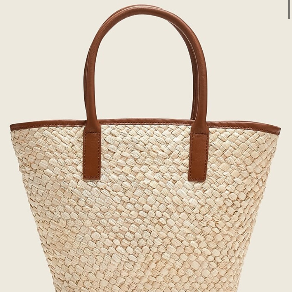 J. Crew Tan and cream Woven tote with leather trim - Picture 1 of 6